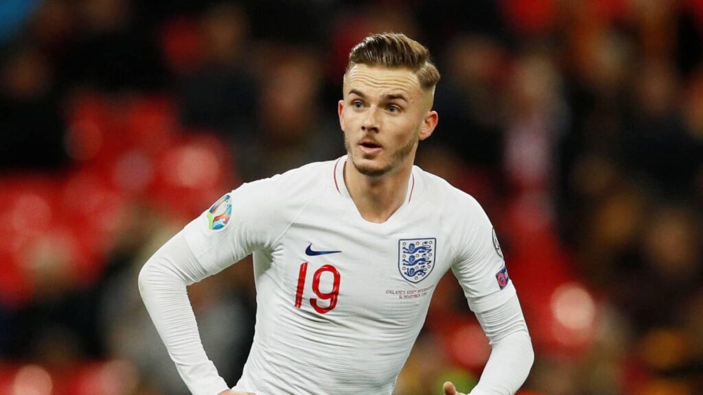 James Maddison playing for England against Montenegro