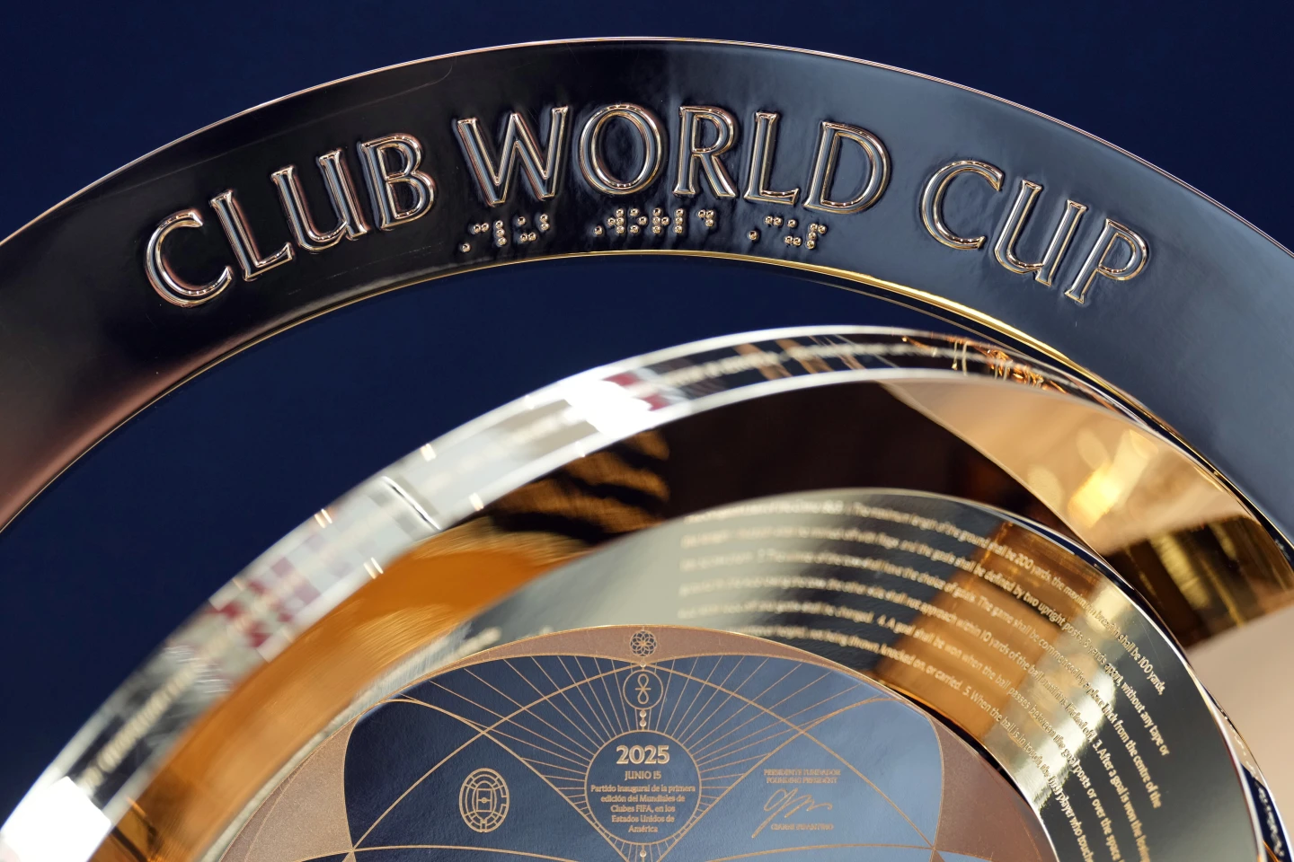 FIFA CLUB WORLD CUP trophy on display, on May 16, 2025, in Nashville, Tenn.