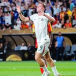 Liam Delap celebrates his scoring his first Chelsea goal in th CWC