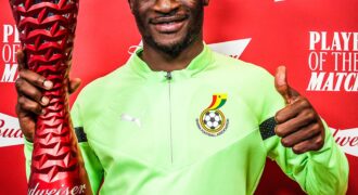 Mohammed Kudus with the Player of the Match trophy after his brace vs South Korea at the 2022 World Cup.
