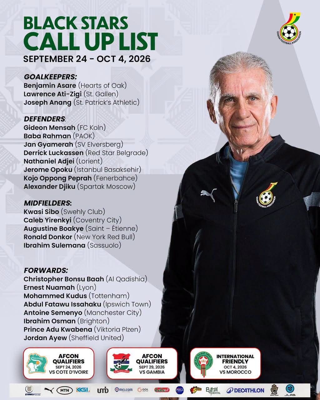 Black Stars 2027 AFCON late call-up for Brandon Thomas-Asante and Mohammed Fuseini